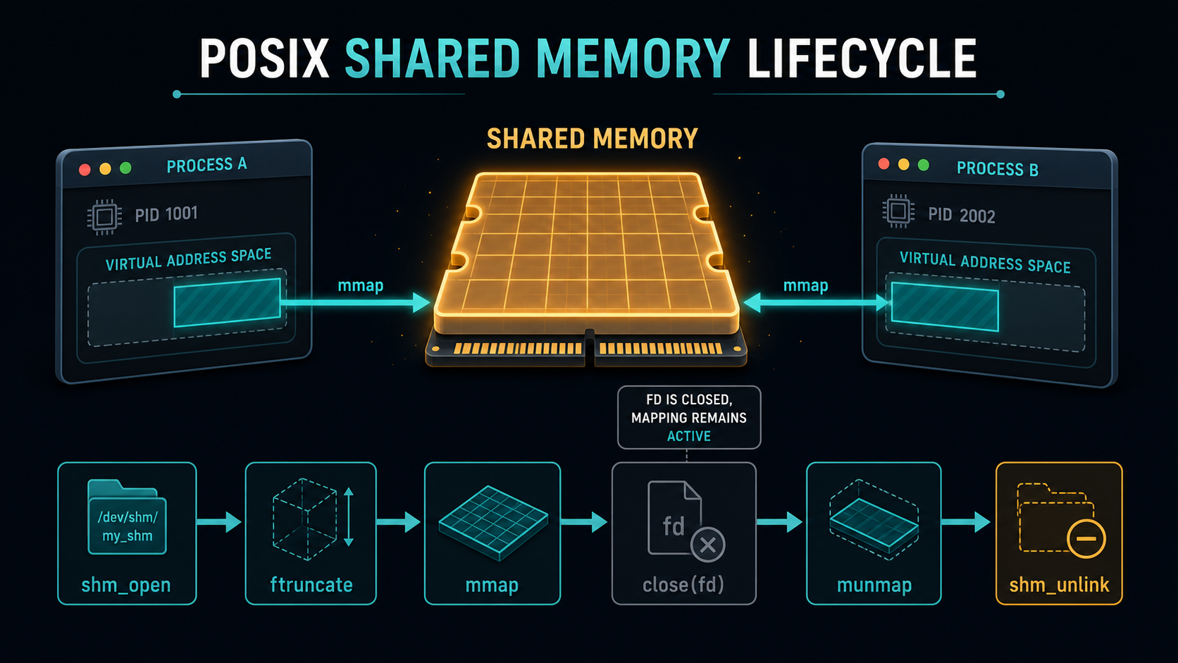 POSIX shared memory lifecycle